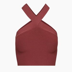 Aritzia Babaton Sculpt Knit Criss Cross Cropped Tank in Sundried Red